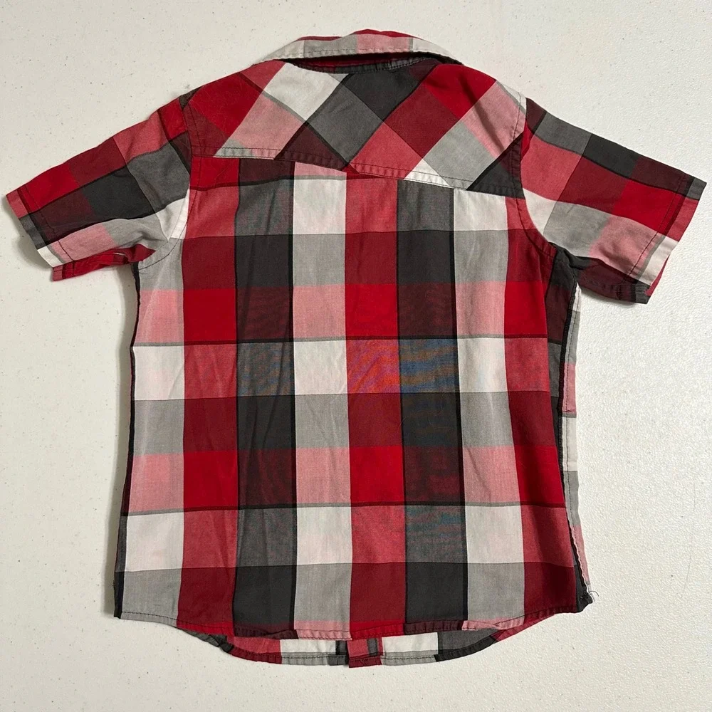 Tony Hawk Toddler Kids Plaid Short Sleeve Button Up Shirt Red Black White Sz S 4